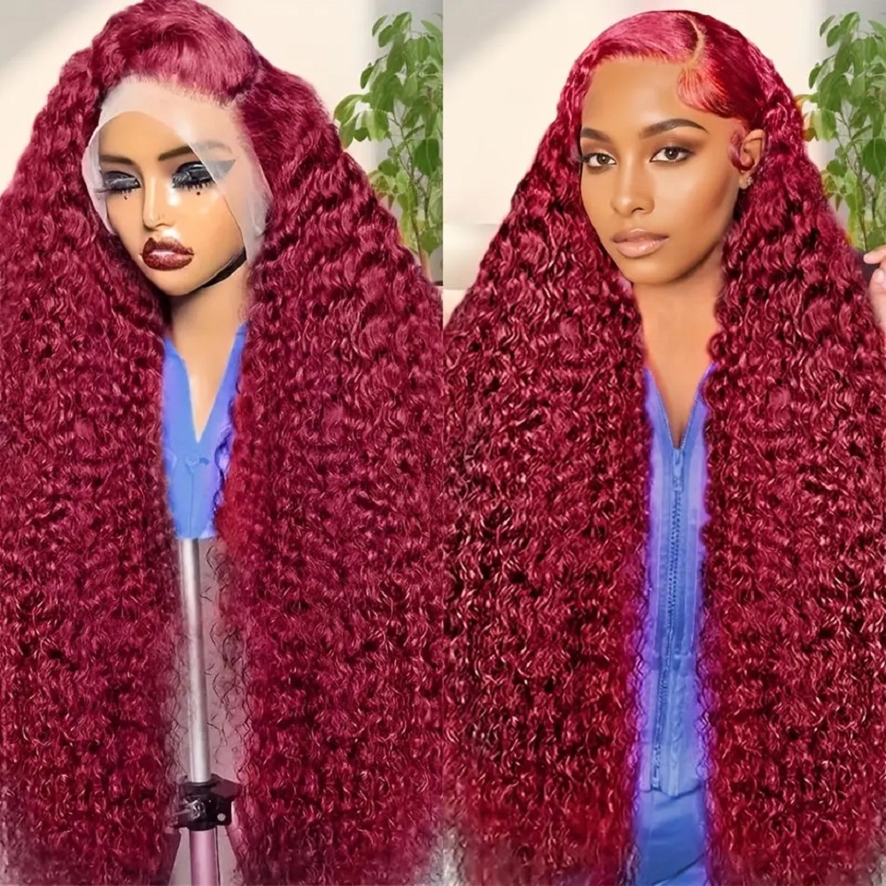 Lace Front Wig - Wig Rambut Manusia Burgundy Deep Wave