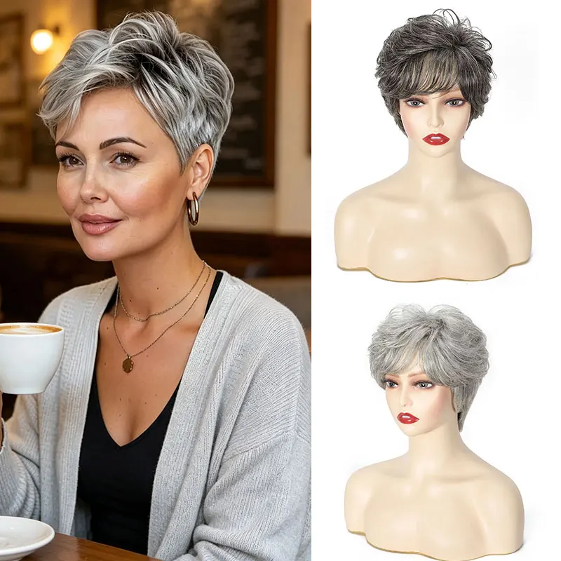 Wig Rambut Manusia Ombre Abu-a - Hair Care Women ulasan dan harga